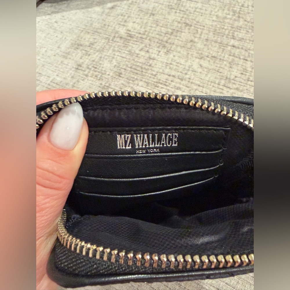 MZ WALLACE Black, Quilted Micro Crosby Crossbody Phone Bag with Silver Chain - Picture 12 of 16